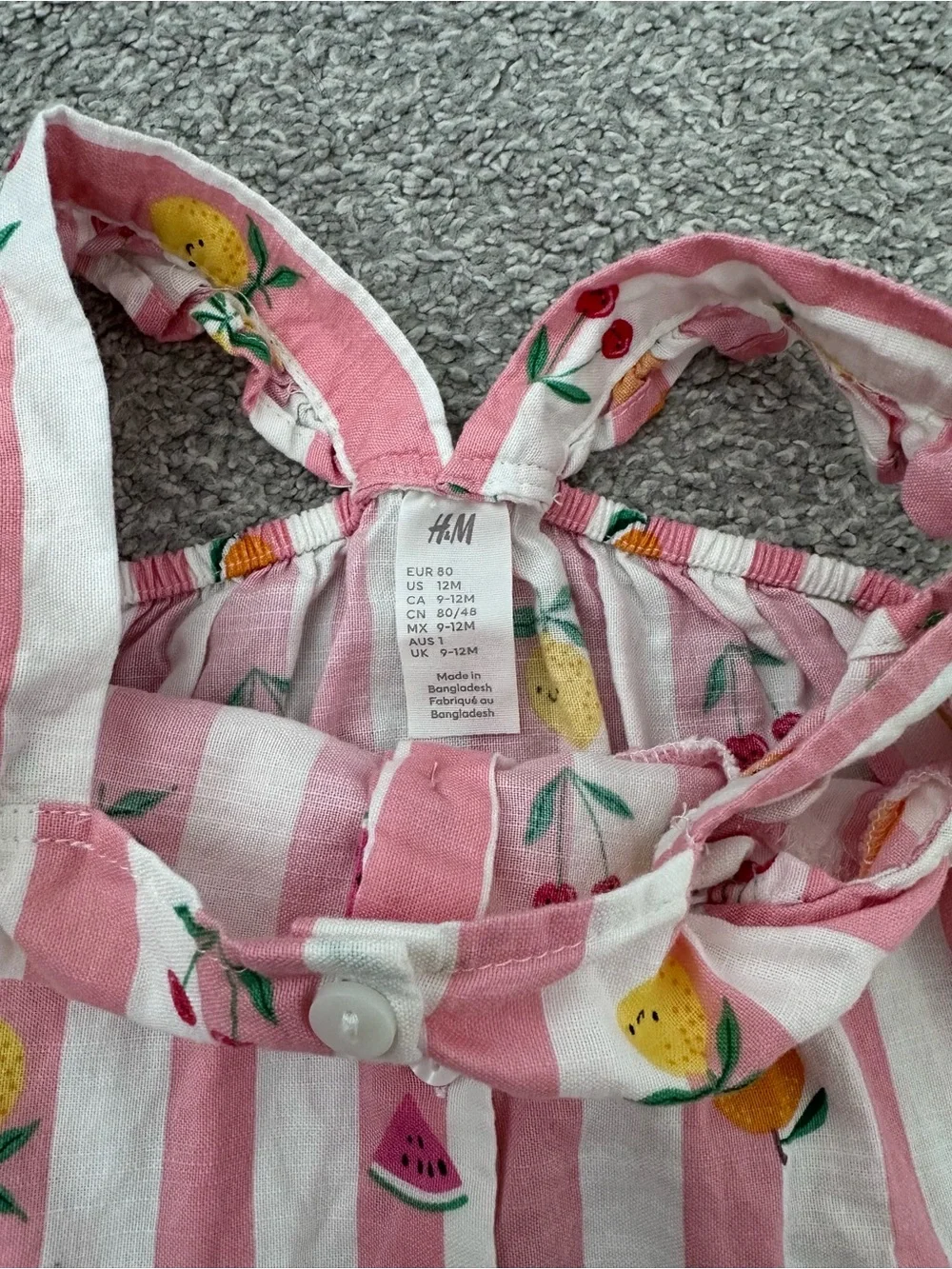 H&M Pink & White Striped Fruit Print Button-Front Dress